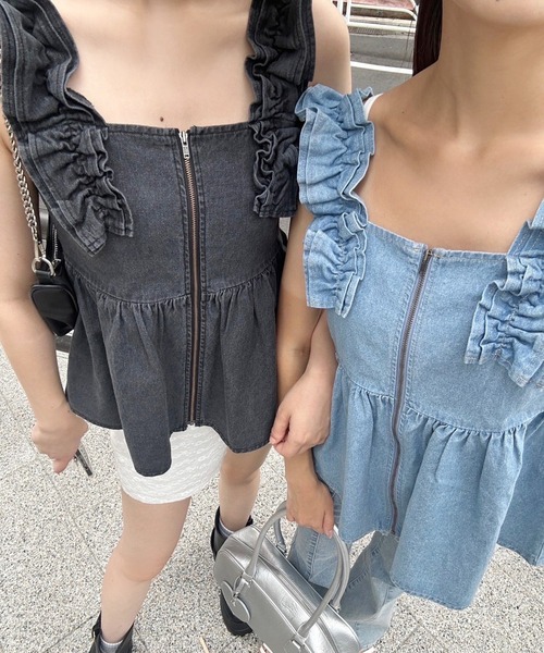 セール】ダブルフリルデニムチュニック/WEB限定アイテム（チュニック