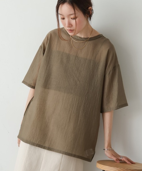 Bab(バブ)の「シアーブラウスTシャツ(Tシャツ/カットソー・レディース・グレイッシュベージュ/ブラック/モカ・M)」の11枚目の写真