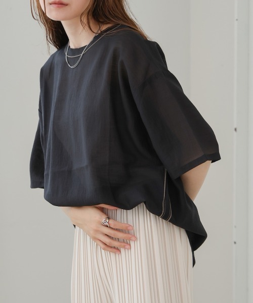Bab(バブ)の「シアーブラウスTシャツ(Tシャツ/カットソー・レディース・グレイッシュベージュ/ブラック/モカ・M)」の17枚目の写真
