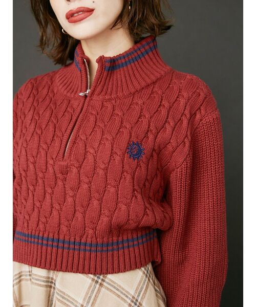 EVRIS（エヴリス）の「【ショート丈】ケーブルSUNNYハーフジップニット（ニット/セーター・レディース・ブラック/ネイビー/ホワイト/レッド・FREE）」の6枚目の写真