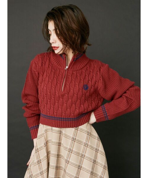 EVRIS（エヴリス）の「【ショート丈】ケーブルSUNNYハーフジップニット（ニット/セーター・レディース・ブラック/ネイビー/ホワイト/レッド・FREE）」の7枚目の写真