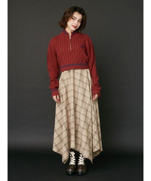 EVRIS（エヴリス）の「【ショート丈】ケーブルSUNNYハーフジップニット（ニット/セーター・レディース・ブラック/ネイビー/ホワイト/レッド・FREE）」の8枚目の写真