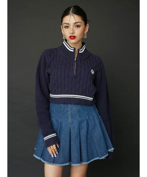 EVRIS（エヴリス）の「【ショート丈】ケーブルSUNNYハーフジップニット（ニット/セーター・レディース・ブラック/ネイビー/ホワイト/レッド・FREE）」の10枚目の写真