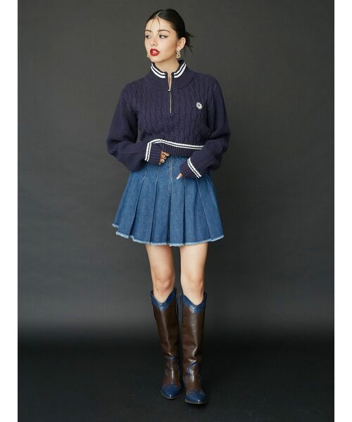 EVRIS（エヴリス）の「【ショート丈】ケーブルSUNNYハーフジップニット（ニット/セーター・レディース・ブラック/ネイビー/ホワイト/レッド・FREE）」の11枚目の写真