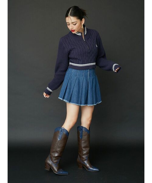 EVRIS（エヴリス）の「【ショート丈】ケーブルSUNNYハーフジップニット（ニット/セーター・レディース・ブラック/ネイビー/ホワイト/レッド・FREE）」の12枚目の写真