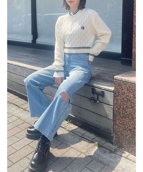 EVRIS（エヴリス）の「【ショート丈】ケーブルSUNNYハーフジップニット（ニット/セーター・レディース・ブラック/ネイビー/ホワイト/レッド・FREE）」の15枚目の写真