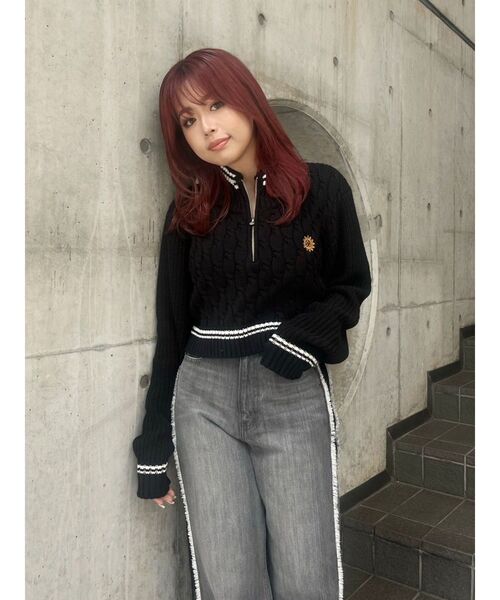 【えりり】pheeny☆ショート丈スウェット FRED PERRY/フレッドペリー] ツインティップライン ショート丈 クルー