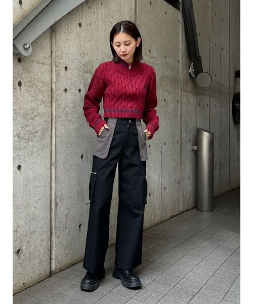 EVRIS（エヴリス）の「【ショート丈】ケーブルSUNNYハーフジップニット（ニット/セーター・レディース・ブラック/ネイビー/ホワイト/レッド・FREE）」の21枚目の写真