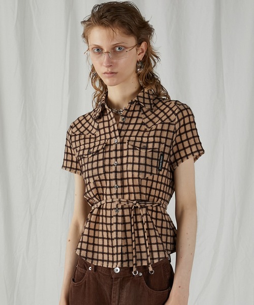 PRANK PROJECT（プランクプロジェクト）の「ウーリーチェックウエスタンシャツ / Wooly Check Western Shirt（シャツ/ブラウス・レディース・ベージュ/チャコールグレー・FREE）」の2枚目の写真