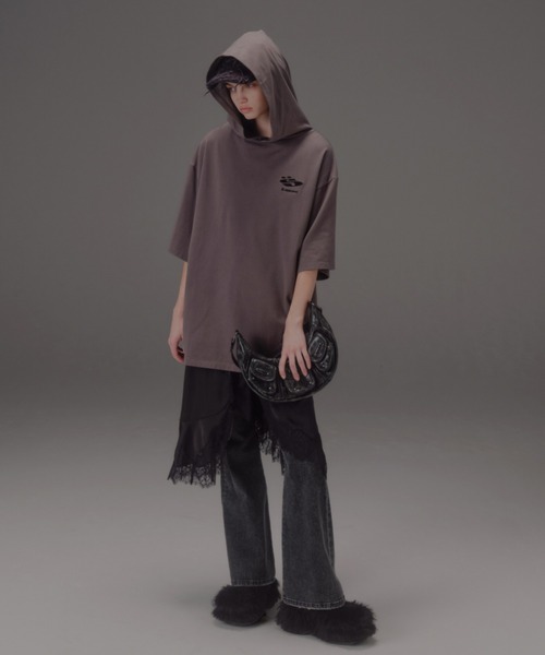 SLY（スライ）の「OVER SIZE HOODED T/SH オーバー サイズ フーディド Tシャツ（パーカー・レディース・ブラック/ブルー/グレー・FREE）」の16枚目の写真