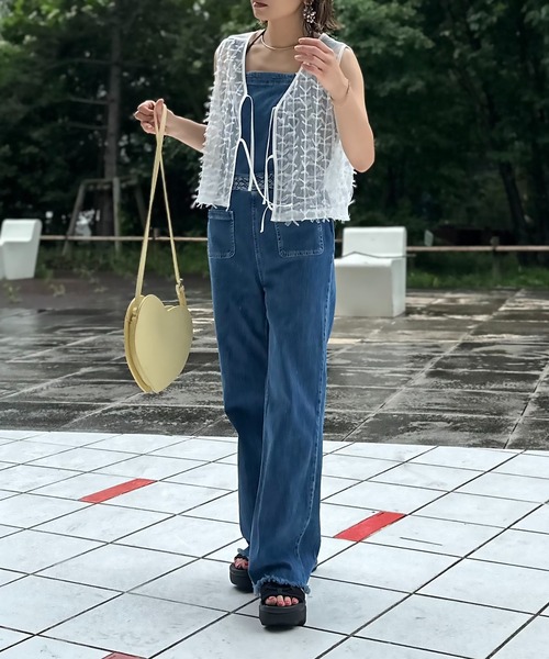 mi via loca(ミヴィアロカ)の「シアー リボンチュールレース ベスト(ベスト・レディース・ブラック/オフホワイト・FREE)」の14枚目の写真