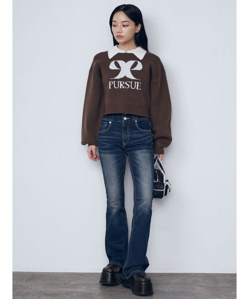 EMODA(エモダ)の「レイヤージャストウエストフレアージーンズ(デニムパンツ・レディース・インディゴブルー/ライトブルー/ブラック・MEDIUM/SMALL)」の13枚目の写真