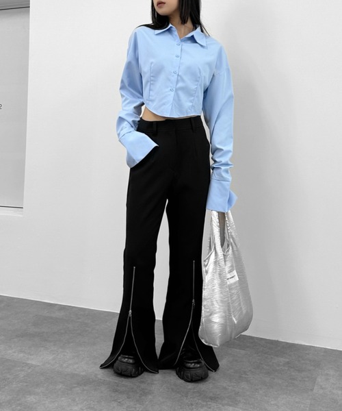 LVEU.(ラブユ.)の「【LVEU.】センタージップフレアパンツ / ボトムス パンツ スラックス ファスナー センタージップ フレアパンツ モノトーン モード ブラック グレー(スラックス・レディース・ブラック/グレー・FREE)」の21枚目の写真