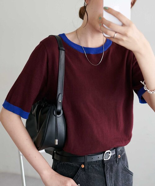 DISCOAT（ディスコート）の「【WEB限定】配色半袖プルオーバー（ニット/セーター・レディース・グレー/アイボリー/ブラック/ネイビー/オレンジ/ブラウン/グレー系その他/グレイッシュベージュ・FREE）」の5枚目の写真