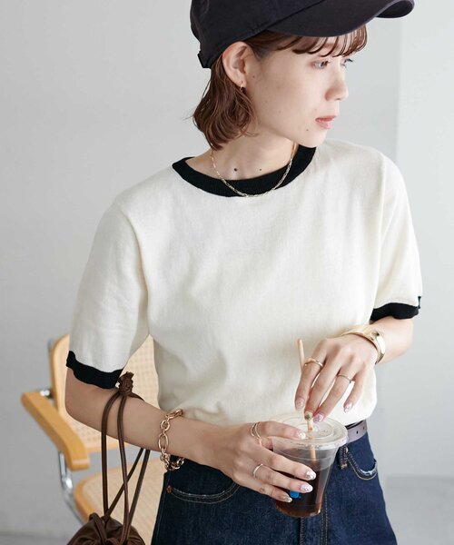 DISCOAT（ディスコート）の「【WEB限定】配色半袖プルオーバー（ニット/セーター・レディース・グレー/アイボリー/ブラック/ネイビー/オレンジ/ブラウン/グレー系その他/グレイッシュベージュ・FREE）」の14枚目の写真