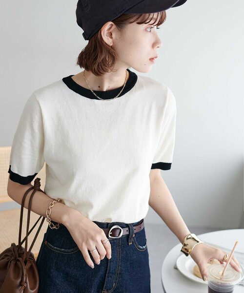 DISCOAT（ディスコート）の「【WEB限定】配色半袖プルオーバー（ニット/セーター・レディース・グレー/アイボリー/ブラック/ネイビー/オレンジ/ブラウン/グレー系その他/グレイッシュベージュ・FREE）」の15枚目の写真