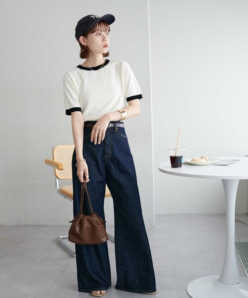 DISCOAT（ディスコート）の「【WEB限定】配色半袖プルオーバー（ニット/セーター・レディース・グレー/アイボリー/ブラック/ネイビー/オレンジ/ブラウン/グレー系その他/グレイッシュベージュ・FREE）」の16枚目の写真