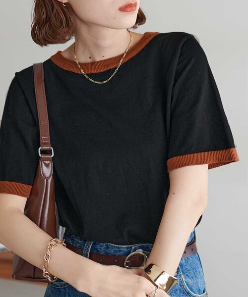 DISCOAT（ディスコート）の「【WEB限定】配色半袖プルオーバー（ニット/セーター・レディース・グレー/アイボリー/ブラック/ネイビー/オレンジ/ブラウン/グレー系その他/グレイッシュベージュ・FREE）」の17枚目の写真