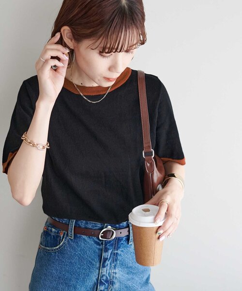 DISCOAT（ディスコート）の「【WEB限定】配色半袖プルオーバー（ニット/セーター・レディース・グレー/アイボリー/ブラック/ネイビー/オレンジ/ブラウン/グレー系その他/グレイッシュベージュ・FREE）」の18枚目の写真