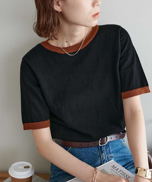 DISCOAT（ディスコート）の「【WEB限定】配色半袖プルオーバー（ニット/セーター・レディース・グレー/アイボリー/ブラック/ネイビー/オレンジ/ブラウン/グレー系その他/グレイッシュベージュ・FREE）」の19枚目の写真