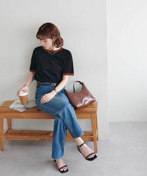 DISCOAT（ディスコート）の「【WEB限定】配色半袖プルオーバー（ニット/セーター・レディース・グレー/アイボリー/ブラック/ネイビー/オレンジ/ブラウン/グレー系その他/グレイッシュベージュ・FREE）」の21枚目の写真