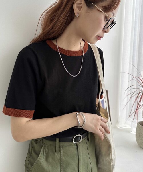 DISCOAT（ディスコート）の「【WEB限定】配色半袖プルオーバー（ニット/セーター・レディース・グレー/アイボリー/ブラック/ネイビー/オレンジ/ブラウン/グレー系その他/グレイッシュベージュ・FREE）」の22枚目の写真