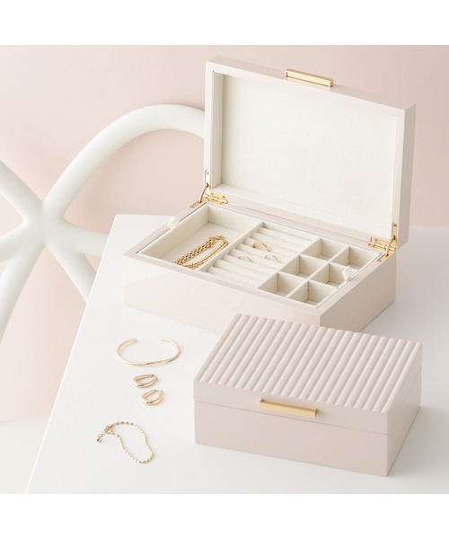 セール】ラッカー ストライプ ジュエリーボックス L ピンク（収納