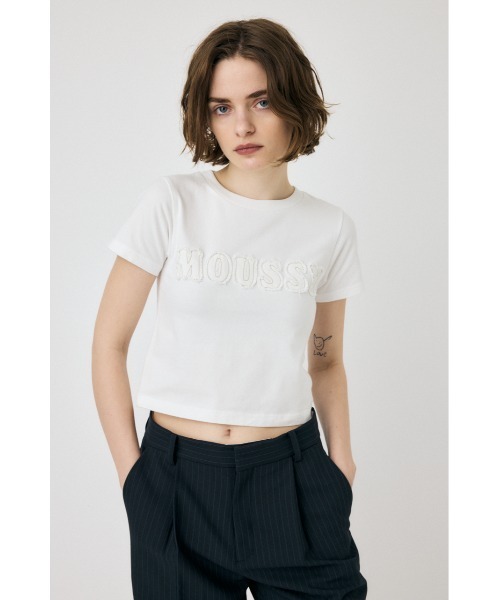 MOUSSY(マウジー)の「【ブラック系その他 ZOZO限定カラー】PATCH DENIM MOUSSY TINY Tシャツ(Tシャツ/カットソー・レディース・ホワイト/ブラック/ライトピンク/ブラック系その他/グレー・FREE)」の11枚目の写真