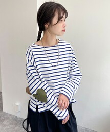 fredy emue | ボーダーハートパッチクロップドロンTシャツ(Tシャツ/カットソー)