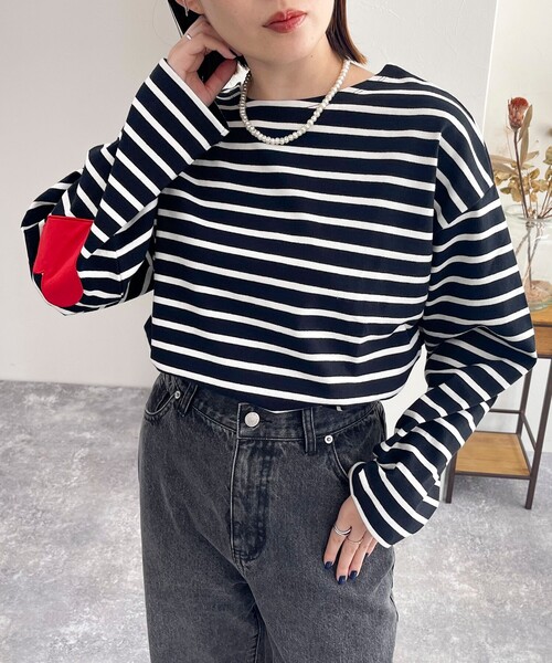 fredy emue（フレディエミュ）の「ボーダーハートパッチクロップドロンTシャツ（Tシャツ/カットソー・レディース・ピンク系その他/ホワイト系その他/ブラック系その他/ホワイト系その他2・38）」の3枚目の写真