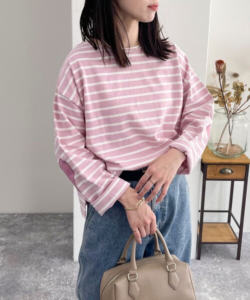 fredy emue（フレディエミュ）の「ボーダーハートパッチクロップドロンTシャツ（Tシャツ/カットソー・レディース・ピンク系その他/ホワイト系その他/ブラック系その他/ホワイト系その他2・38）」の4枚目の写真