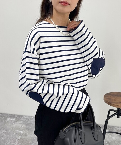 fredy emue（フレディエミュ）の「ボーダーハートパッチクロップドロンTシャツ（Tシャツ/カットソー・レディース・ピンク系その他/ホワイト系その他/ブラック系その他/ホワイト系その他2・38）」の2枚目の写真