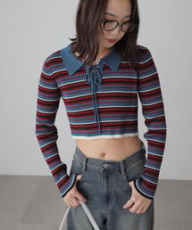 FREE'S MART | マルチボーダーレースアップニット(ニット/セーター)