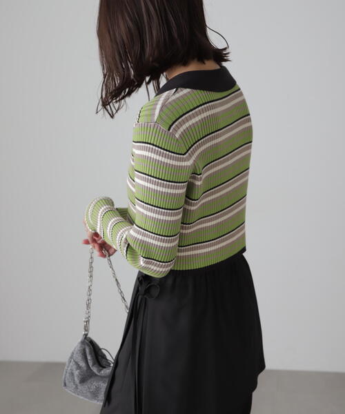 FREE'S MART（フリーズマート）の「マルチボーダーレースアップニット（ニット/セーター・レディース・ブルー/ブラック・FREE）」の4枚目の写真