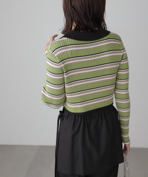 FREE'S MART（フリーズマート）の「マルチボーダーレースアップニット（ニット/セーター・レディース・ブルー/ブラック・FREE）」の5枚目の写真