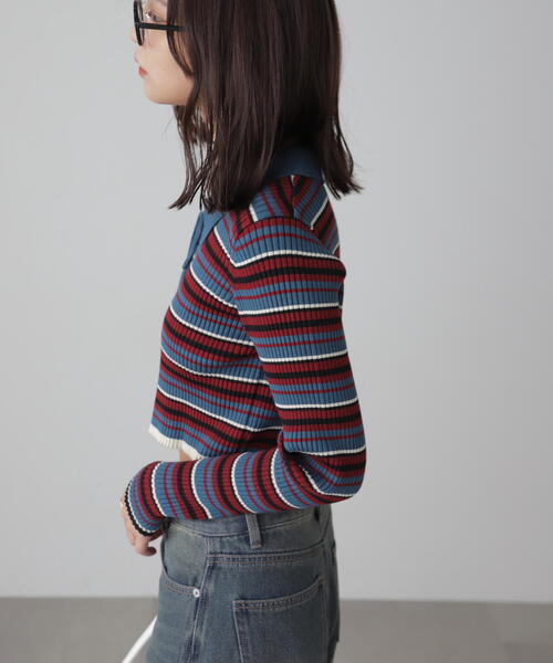 FREE'S MART（フリーズマート）の「マルチボーダーレースアップニット（ニット/セーター・レディース・ブルー/ブラック・FREE）」の11枚目の写真