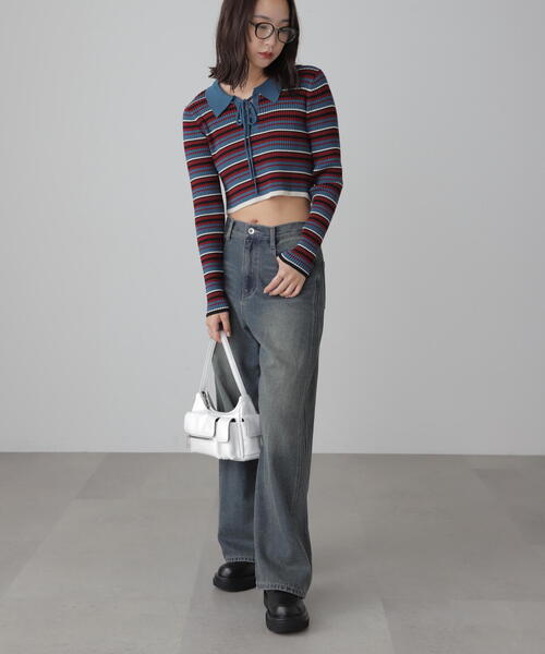 FREE'S MART（フリーズマート）の「マルチボーダーレースアップニット（ニット/セーター・レディース・ブルー/ブラック・FREE）」の13枚目の写真