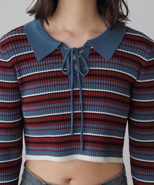 FREE'S MART（フリーズマート）の「マルチボーダーレースアップニット（ニット/セーター・レディース・ブルー/ブラック・FREE）」の19枚目の写真