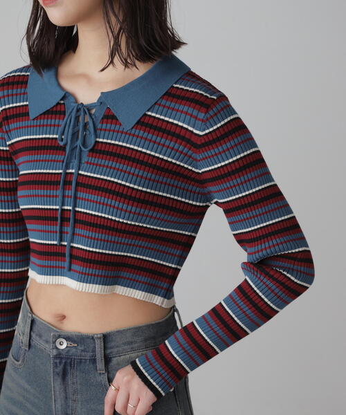 FREE'S MART（フリーズマート）の「マルチボーダーレースアップニット（ニット/セーター・レディース・ブルー/ブラック・FREE）」の20枚目の写真