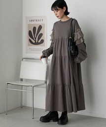 【forksy.】ラメフリルロングスリーブティアードカットワンピース