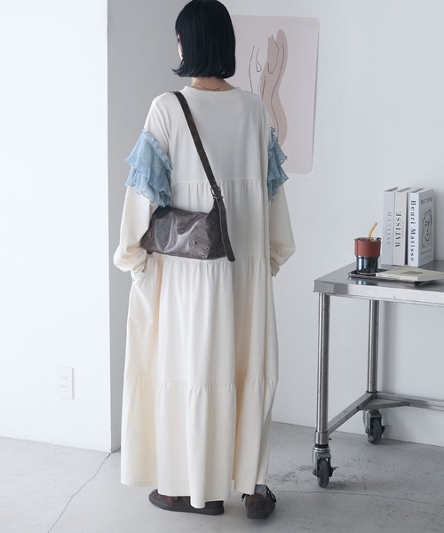 forksy.】ラメフリルロングスリーブティアードカットワンピース