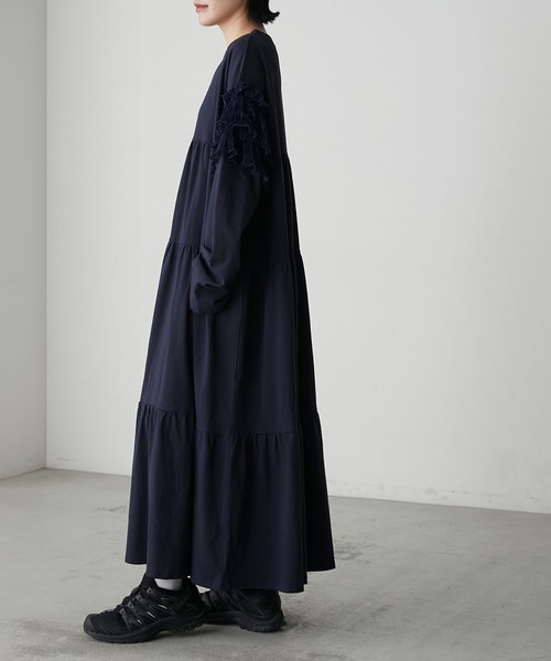 forksy.】ラメフリルロングスリーブティアードカットワンピース