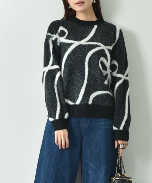 【セール】リボン柄ジャガードニット（ニット/セーター）｜INTERPLANET（インタープラネット）