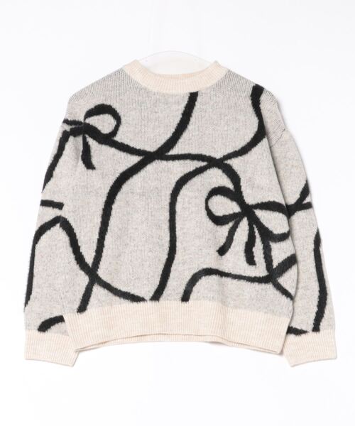 【セール】リボン柄ジャガードニット（ニット/セーター）｜INTERPLANET（インタープラネット）