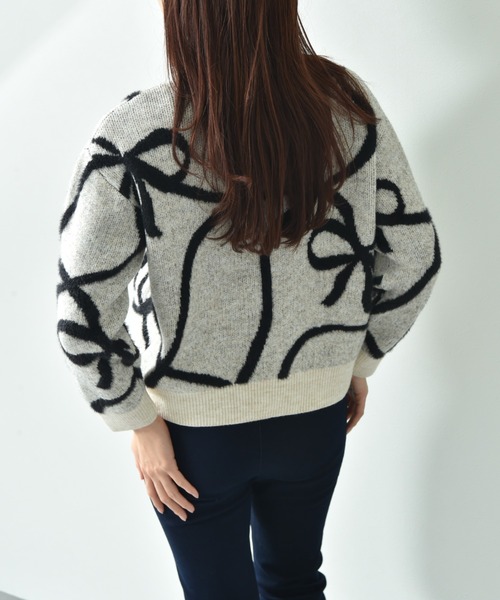 【セール】リボン柄ジャガードニット（ニット/セーター）｜INTERPLANET（インタープラネット）