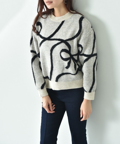 【セール】リボン柄ジャガードニット（ニット/セーター）｜INTERPLANET（インタープラネット）