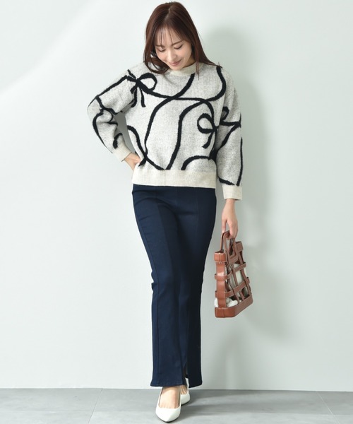 【セール】リボン柄ジャガードニット（ニット/セーター）｜INTERPLANET（インタープラネット）