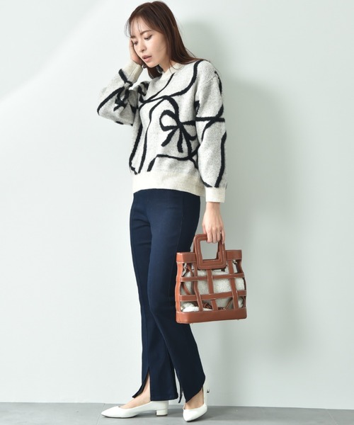 【セール】リボン柄ジャガードニット（ニット/セーター）｜INTERPLANET（インタープラネット）