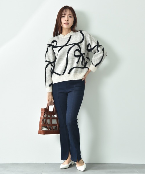 【セール】リボン柄ジャガードニット（ニット/セーター）｜INTERPLANET（インタープラネット）