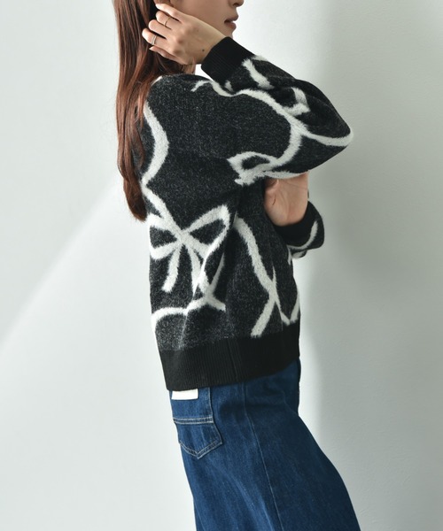 【セール】リボン柄ジャガードニット（ニット/セーター）｜INTERPLANET（インタープラネット）